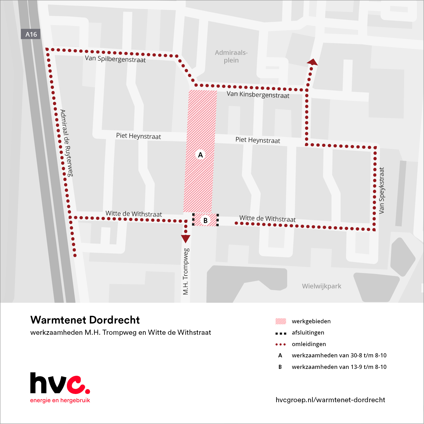 Plattegrond van de werkzaamheden MH Trompweg