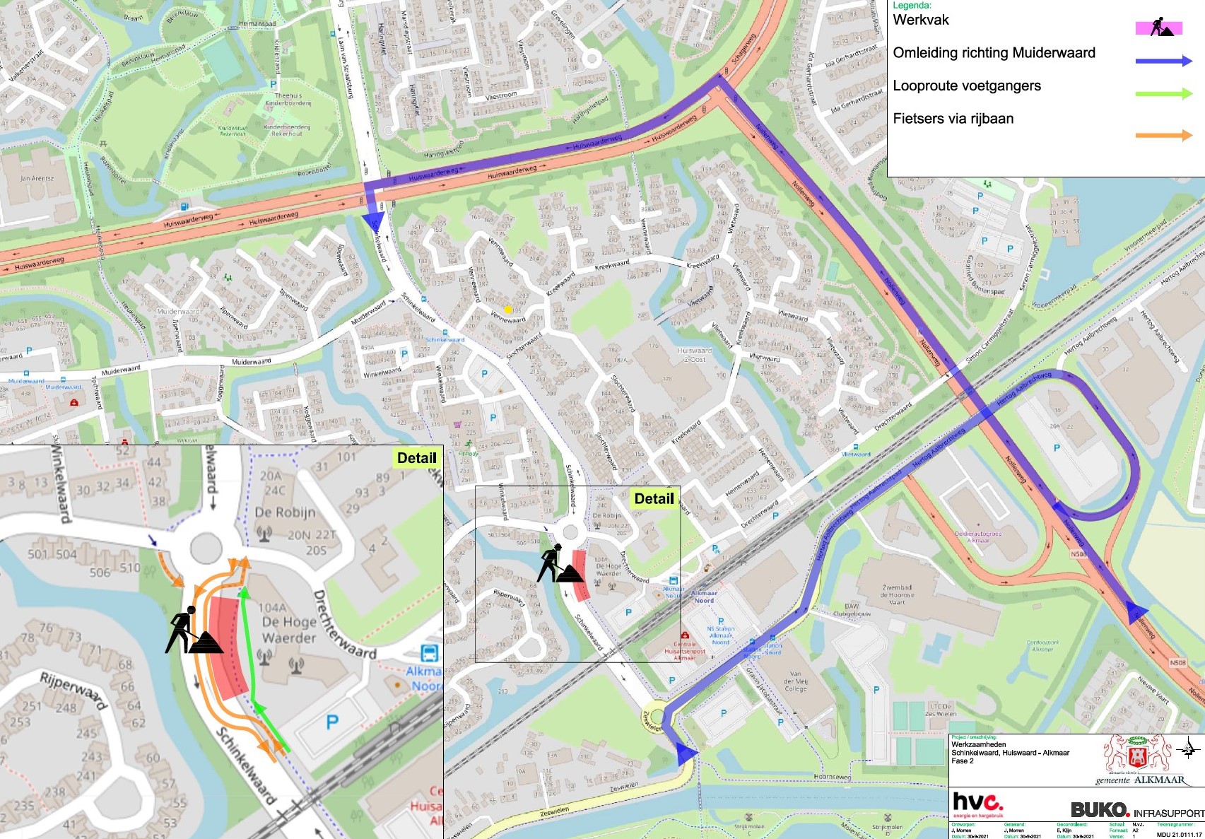 Plattegrond van de locatie van de werkzaamheden en de daarbij behorende verkeersomleiding