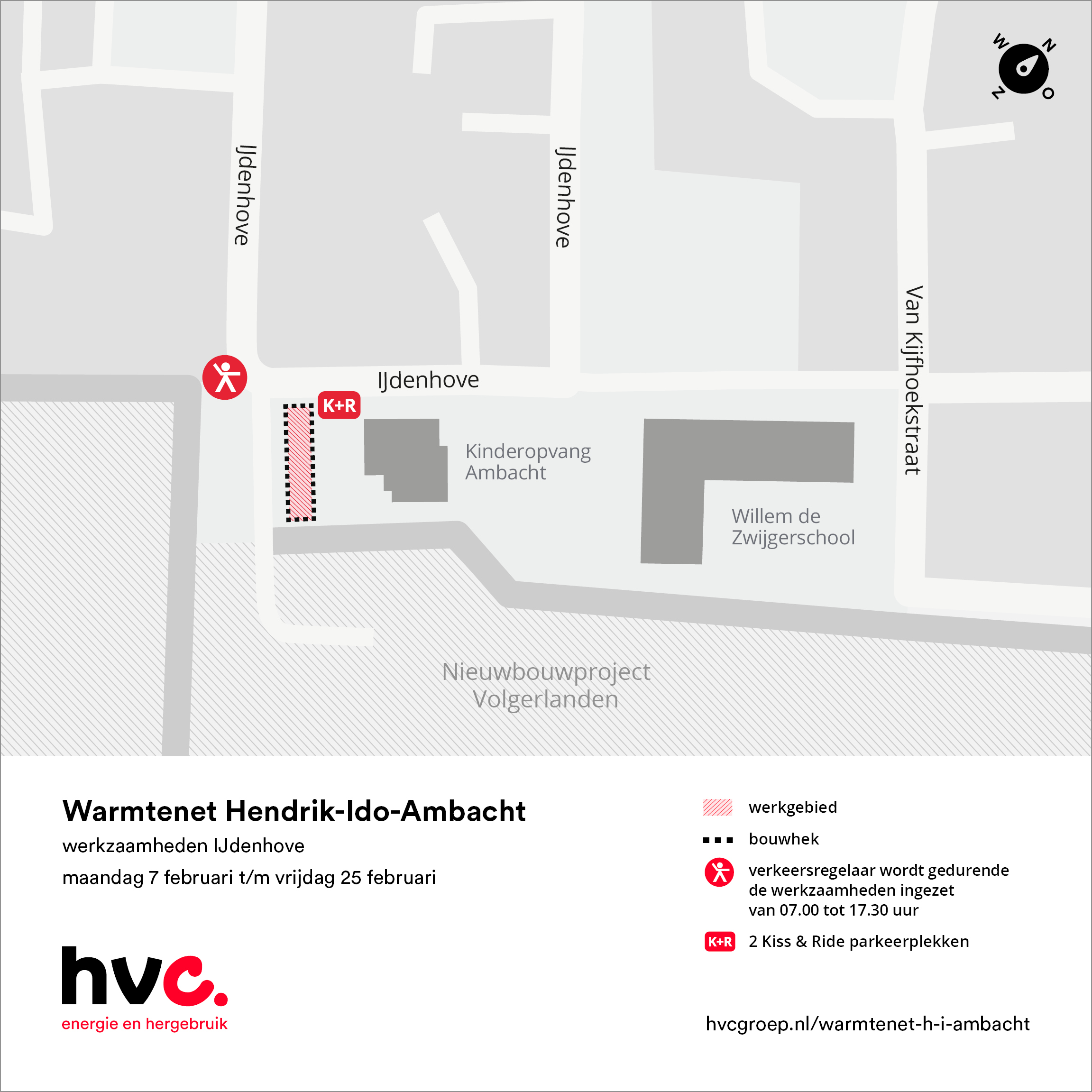 Plattegrond met daarop de locatie van de werkzaamheden in de IJdenhove in Hendrik-Ido-Ambacht