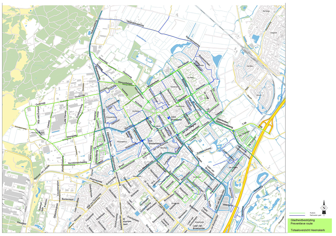 plattegrond van strooiroutes in de gemeente Heemskerk