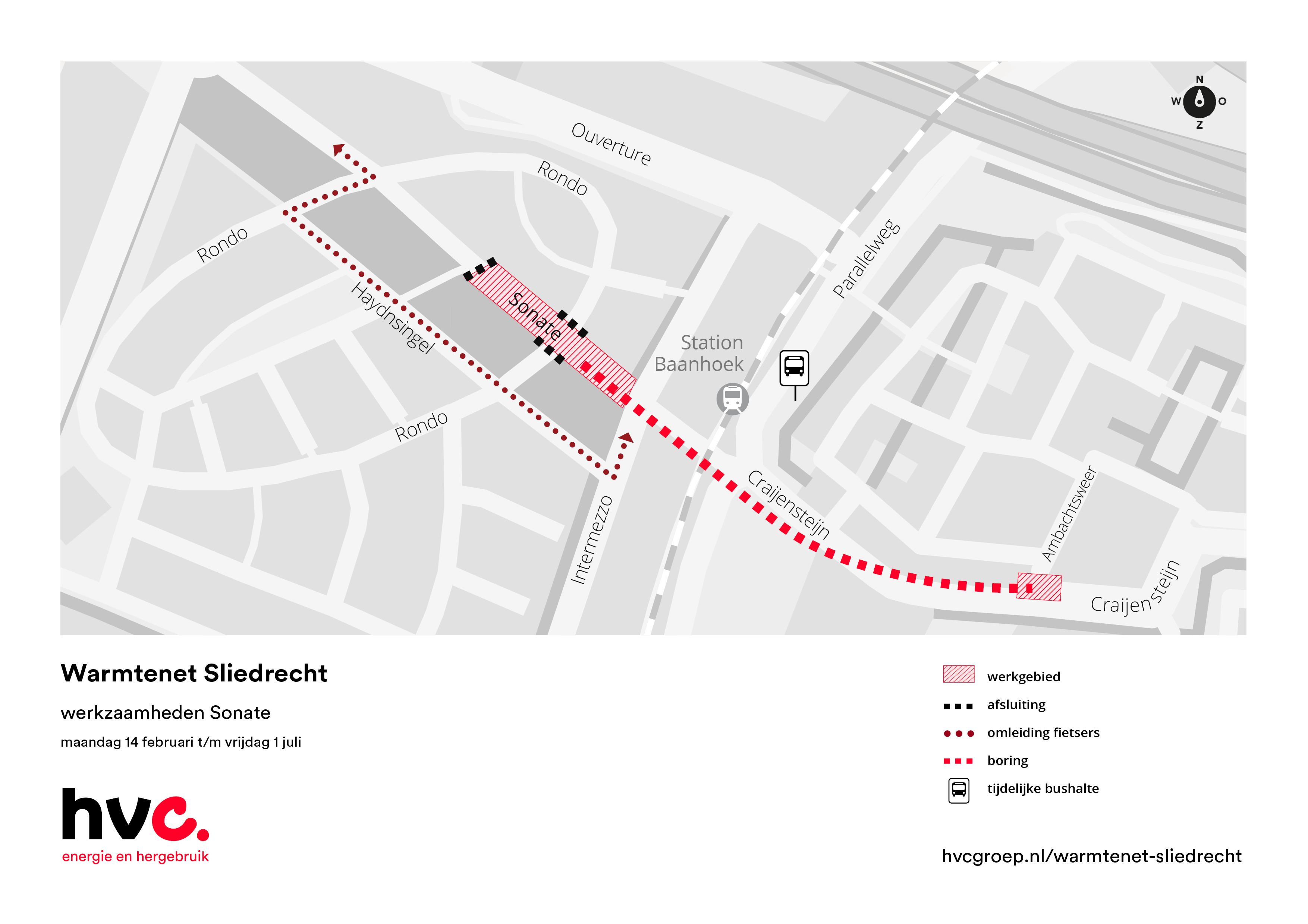 Plattegrond met daarop de locatie van de werkzaamheden in Sonate in Sliedrecht