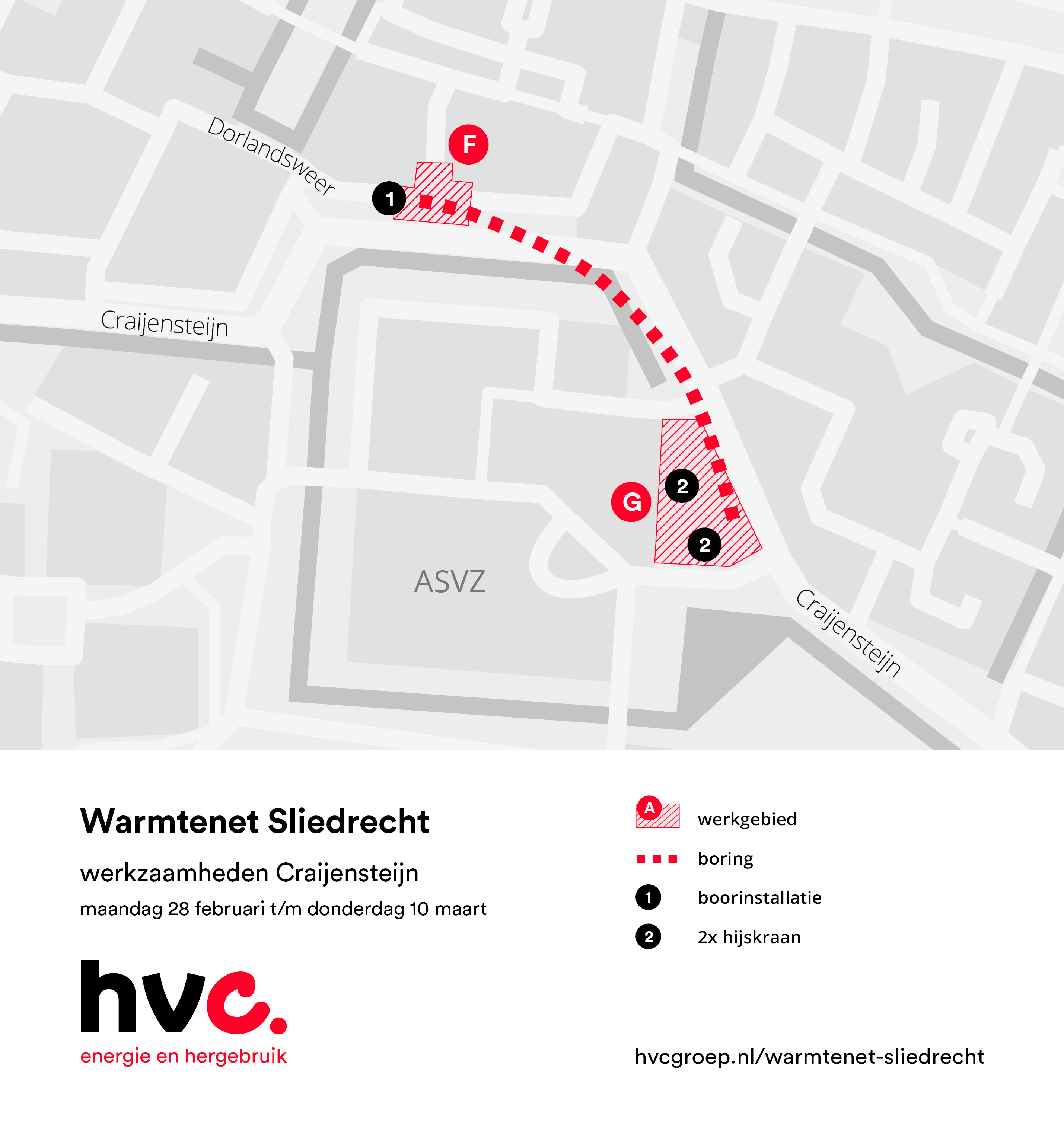 Plattegrond met daarop de locatie van de werkzaamheden in Dorlandsweer in Sliedrecht