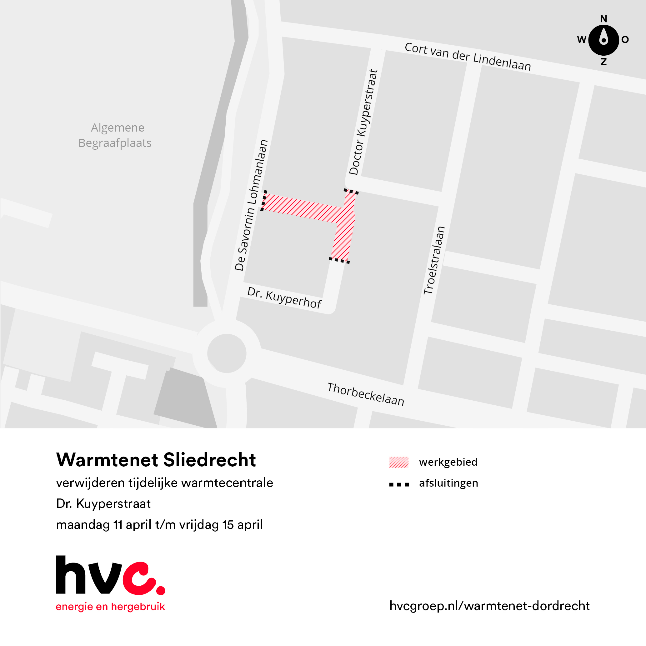 Plattegrond met daarop de locatie van de werkzaamheden in Dr. Kuyperstraat in Sliedrecht