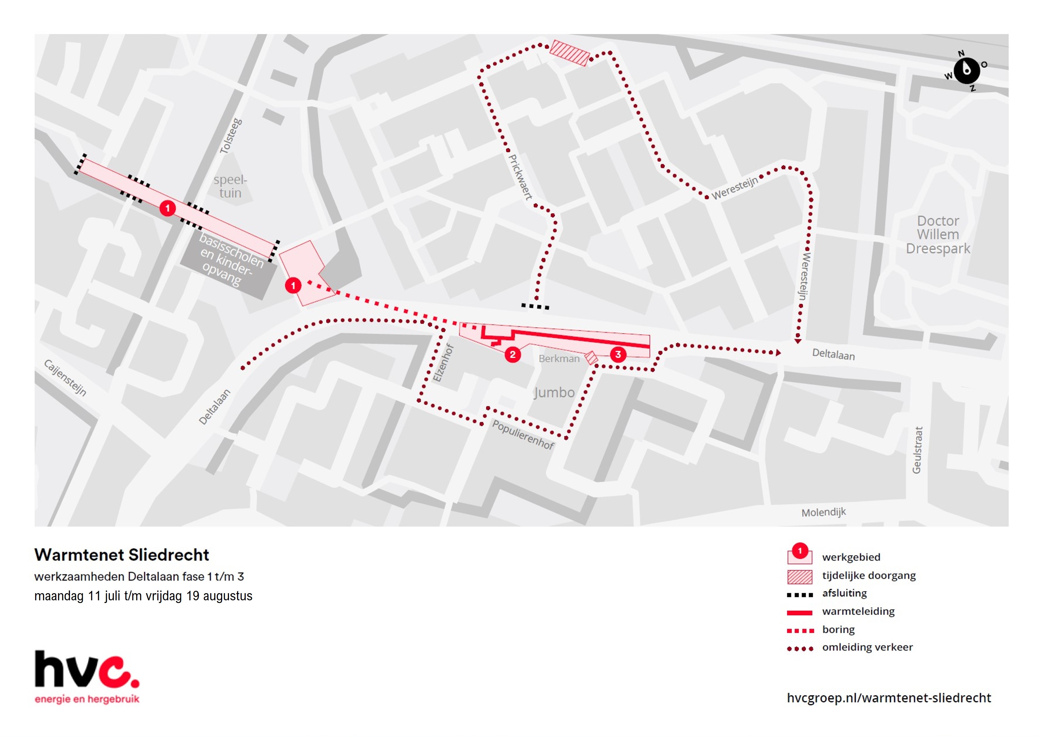 Plattegrond 1 met daarop de locatie van de werkzaamheden in de Deltalaan in Sliedrecht