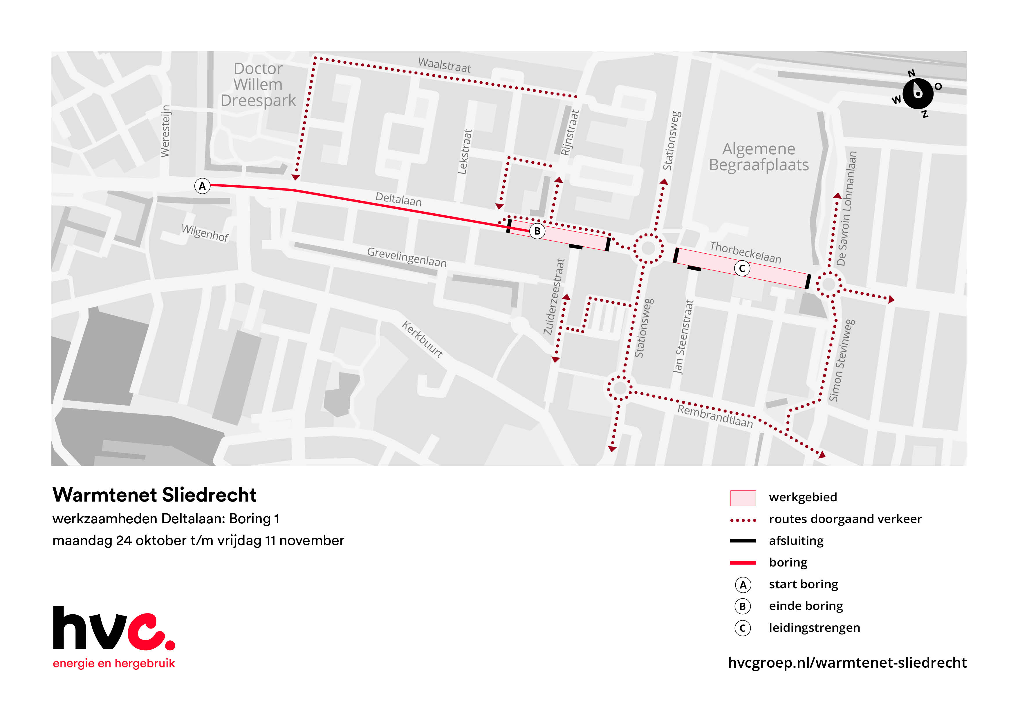 Plattegrond 1 met daarop de locatie van de werkzaamheden in de Deltalaan in Sliedrecht