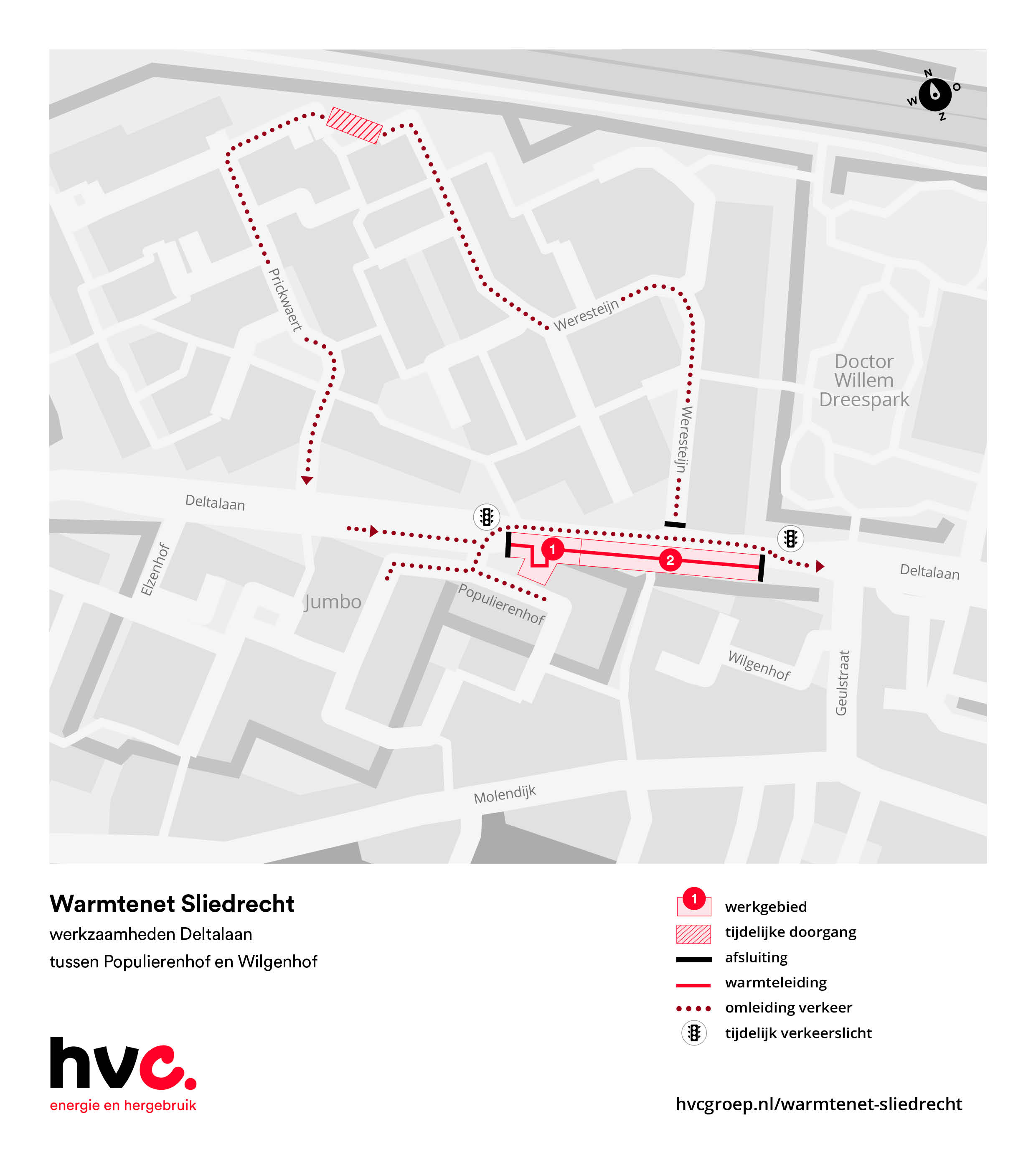 Plattegrond met daarop de locatie van de werkzaamheden in de Deltalaan in Sliedrecht