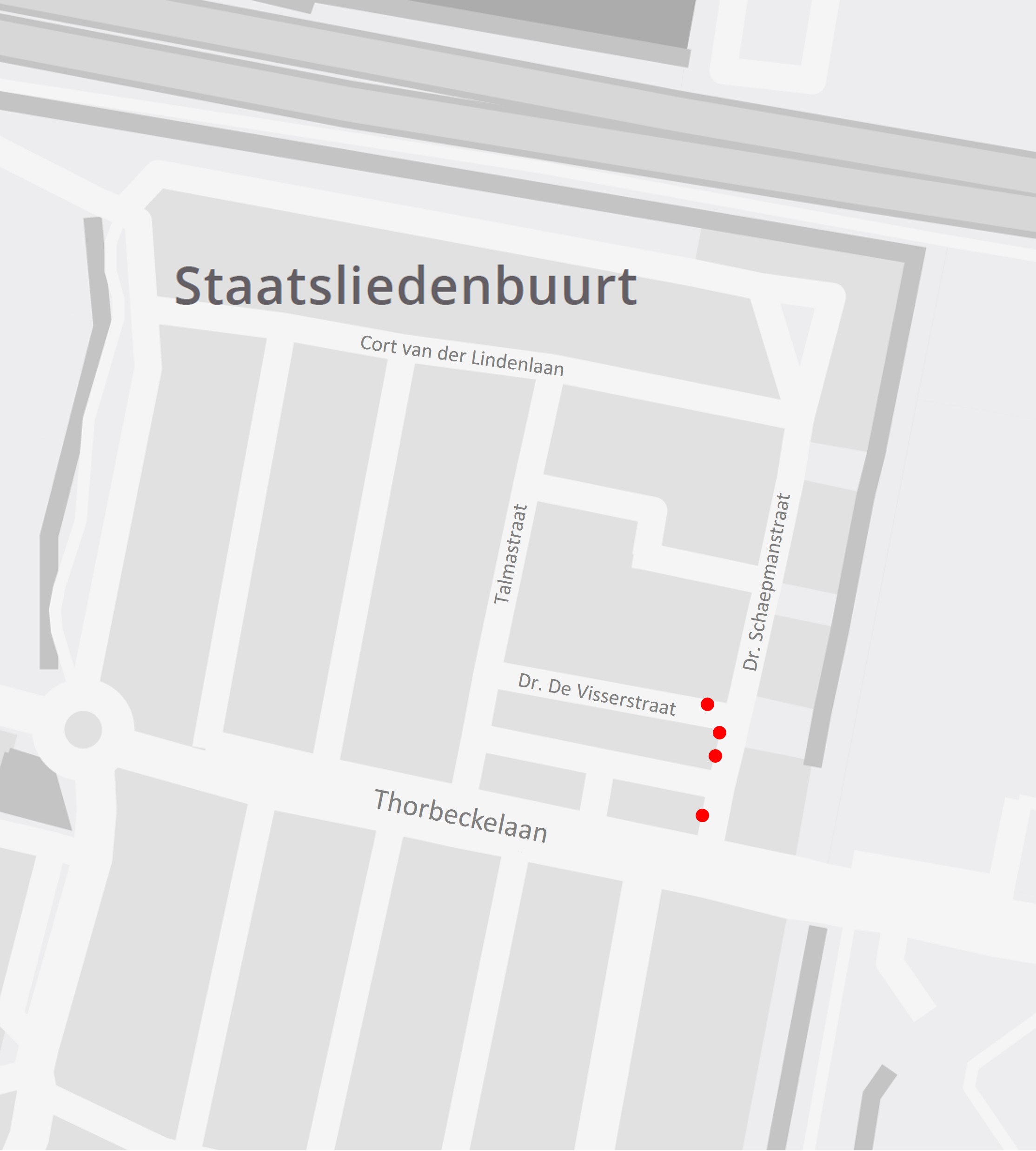 Plattegrond met daarop de locatie van de werkzaamheden in de Doctor Schaepmanstraat in Sliedrecht