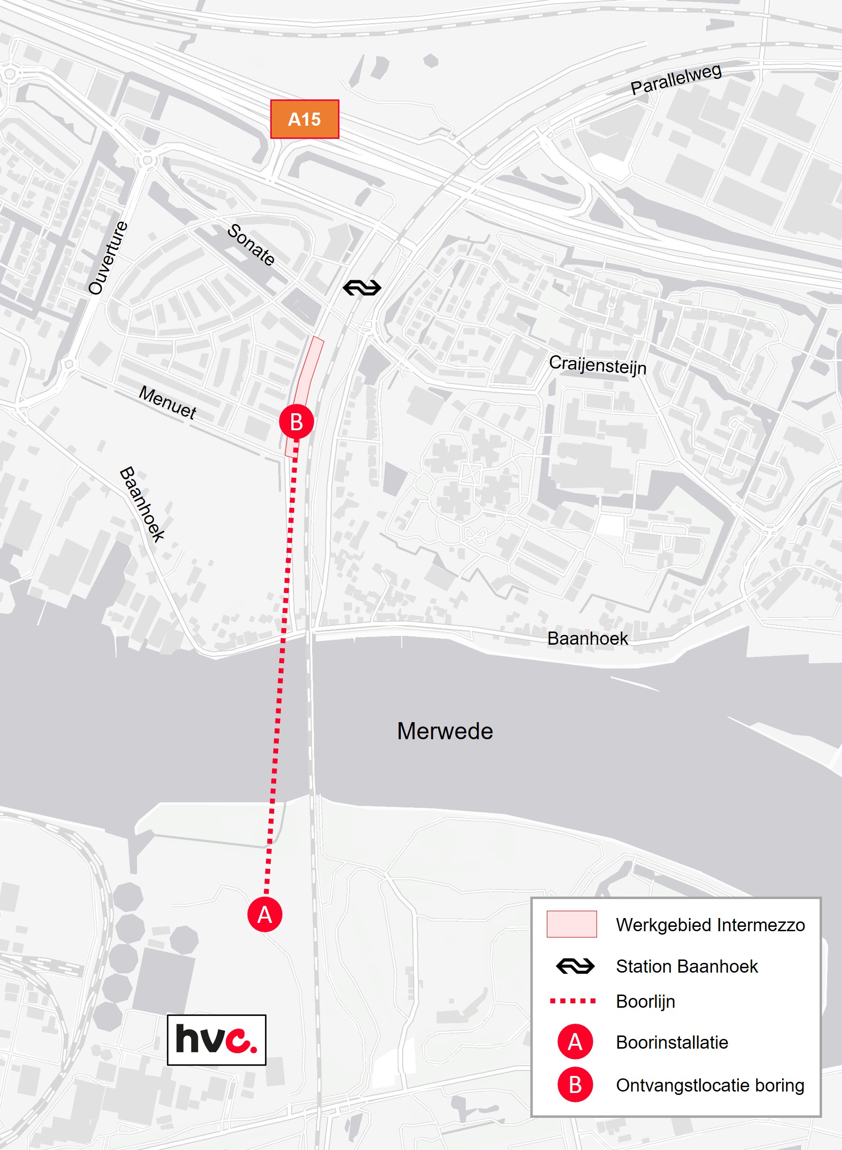 Plattegrond met daarop de locatie van de werkzaamheden in de Intermezzo in Sliedrecht.