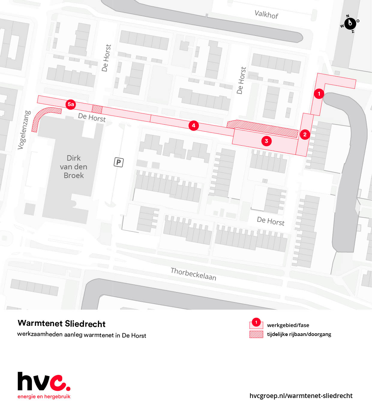 Plattegrond met daarop de locatie van de werkzaamheden in De Horst in Sliedrecht..