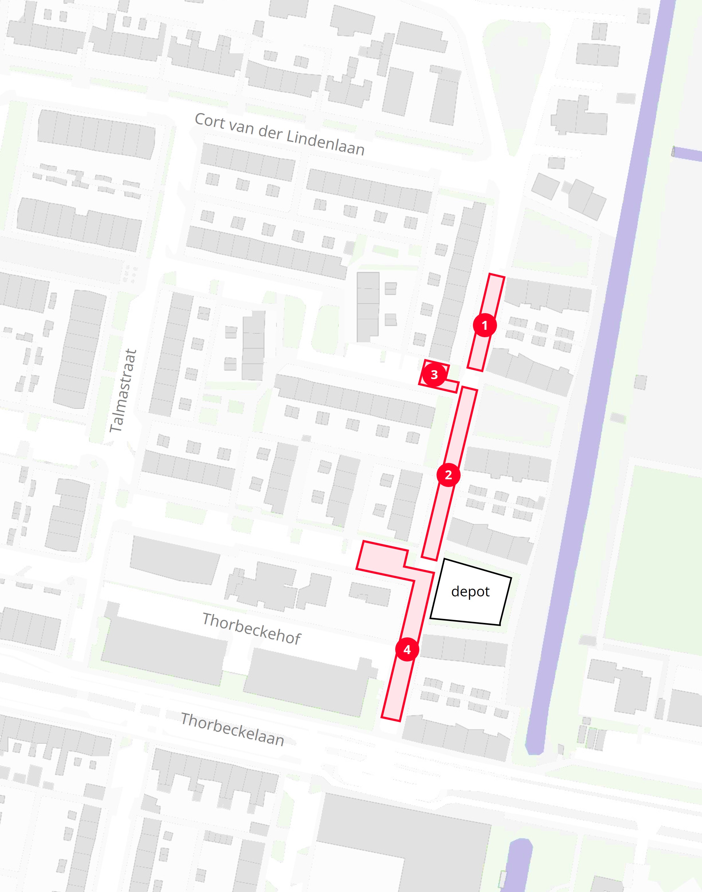 Plattegrond met daarop de locatie van de werkzaamheden in de Dr. Schaepmanstraat in Sliedrecht.