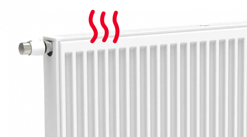 Afbeelding van een witte radiator die warmte afgeeft