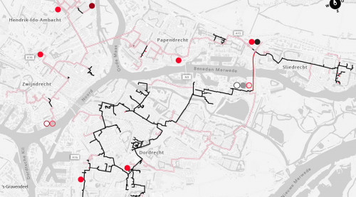 Overzicht kaart warmtenet Drechtsteden