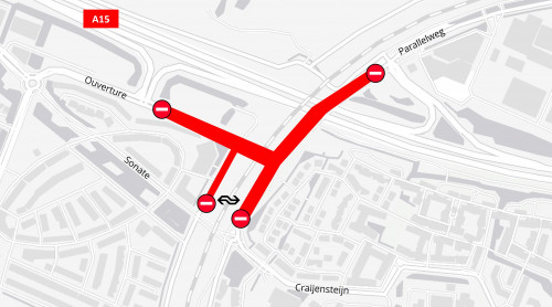 Plattegrond met daarop de afgesloten wegen in Sliedrecht-West