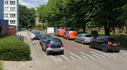 Foto van de locatie van de werkzaamheden in de Kappeijne van de Coppelloweg in Dordrecht.