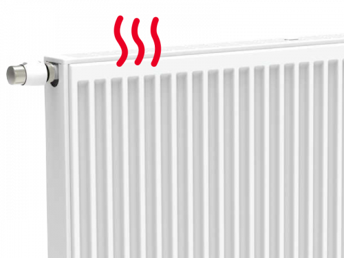 Afbeelding van een witte radiator die warmte afgeeft