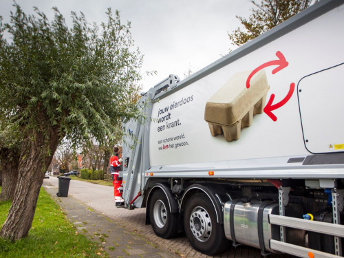 HVC wagen in de wijk, met belader achterop