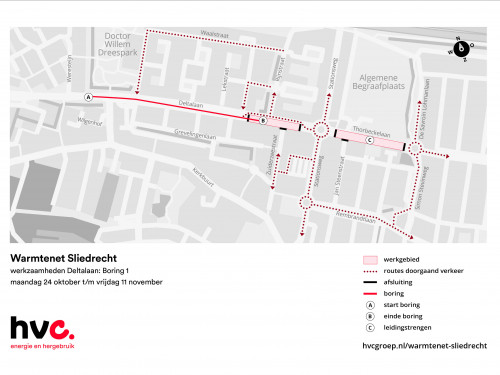 Plattegrond 1 met daarop de locatie van de werkzaamheden in de Deltalaan in Sliedrecht