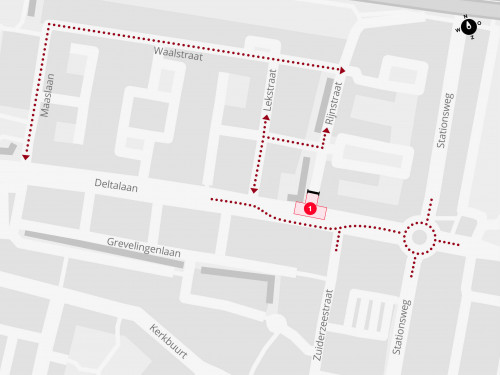 Plattegrond met daarop de locatie van de werkzaamheden in de Deltalaan en Rijnstraat in Sliedrecht