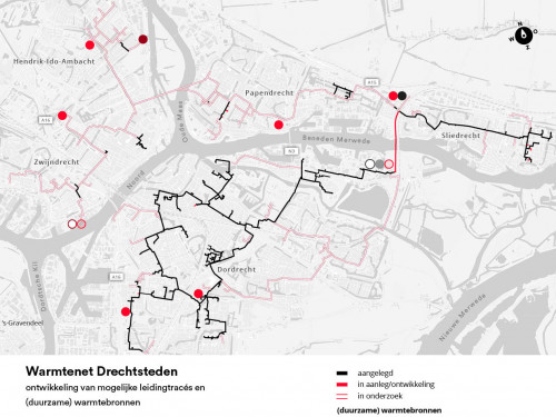 Overzicht kaart warmtenet Drechtsteden