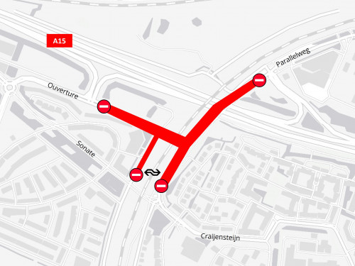 Plattegrond met daarop de afgesloten wegen in Sliedrecht-West