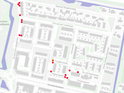 Plattegrond met daarop de locatie van de werkzaamheden in de Staatsliedenbuurt in Sliedrecht.