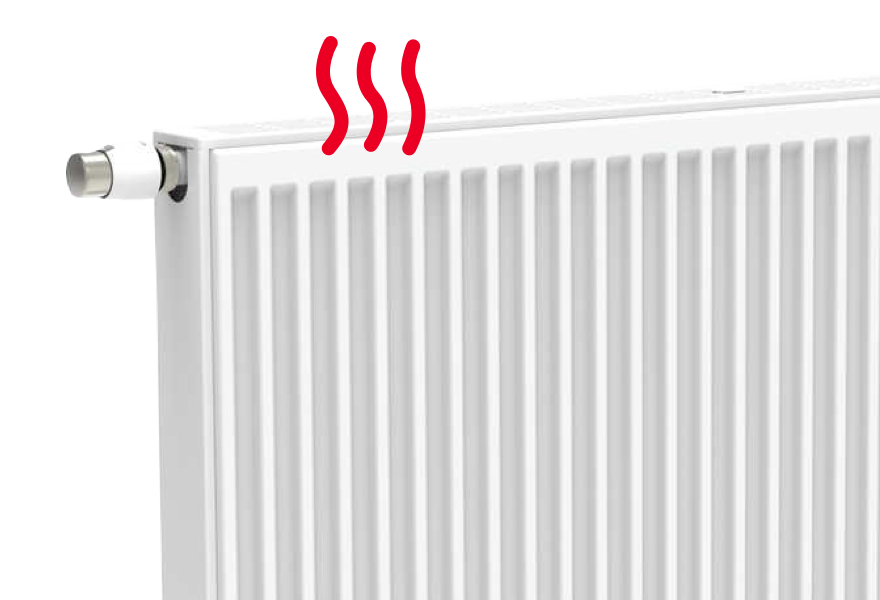 Afbeelding van een witte radiator die warmte afgeeft